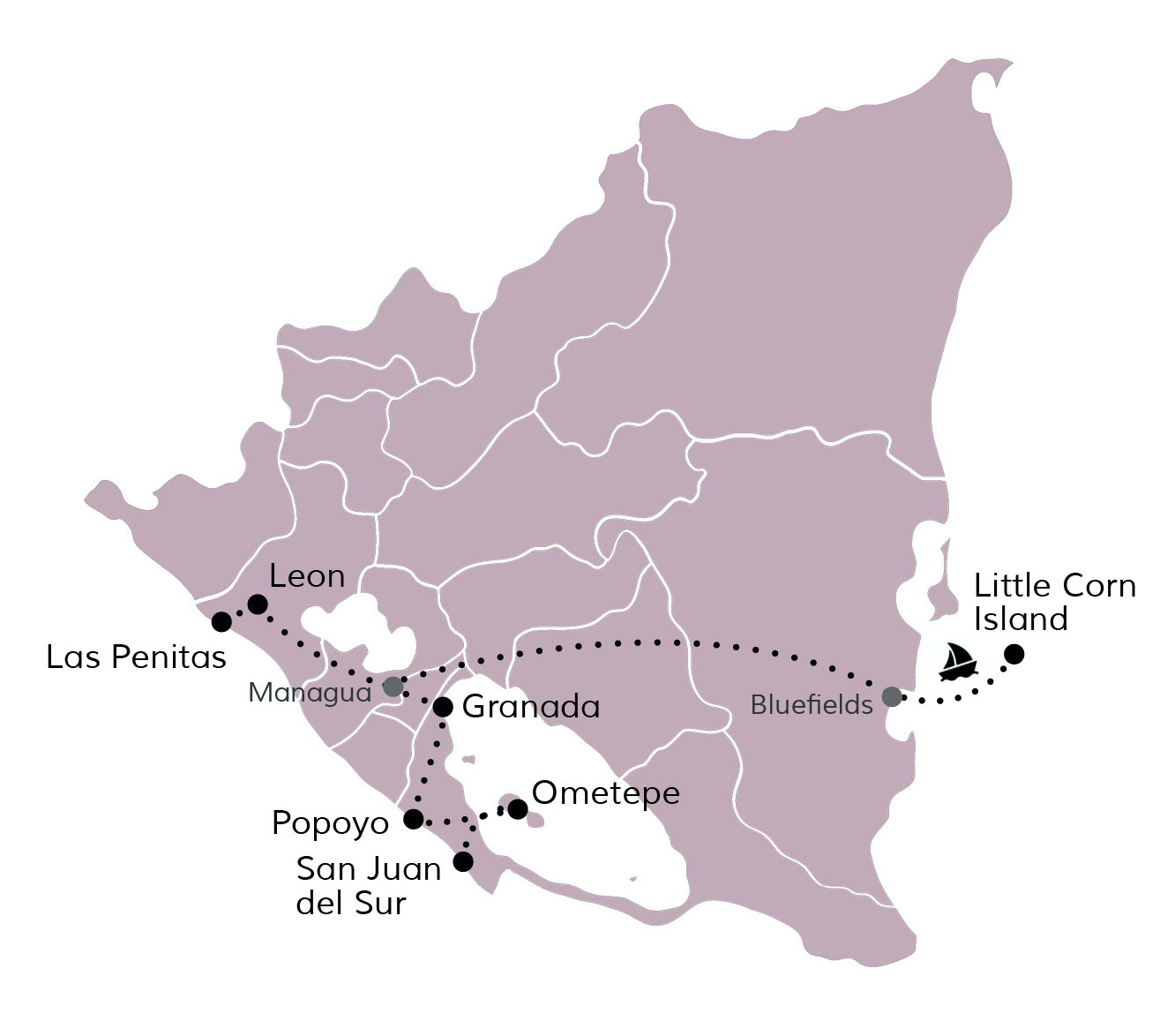 Reisroute Nicaragua: 2 tot 3 weken backpacken Reisroute Nicaragua zonder tekst