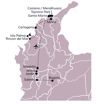 Reisroute Colombia kaart